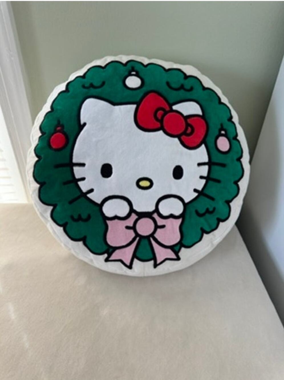 Pottery Barn Teen Hello Kitty Wreath Holiday Pillow 14" #6663 Sanrio
